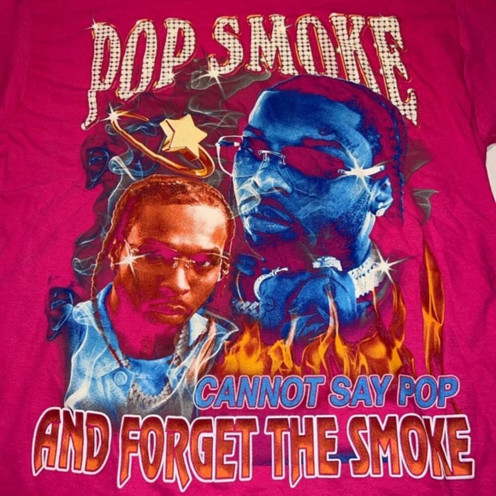 Pop Smoke Cannot Say Pop and Forget the Smoke Men Pink Graphic T-Shirt